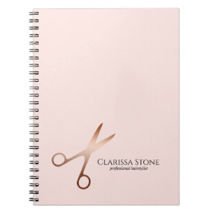 Caderno Espiral Hirestilista de tesouras de ouro rosa modernas e e
