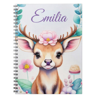 Caderno Espiral Hirsch mit Blumen - Wasserfarbe Kindermotiv