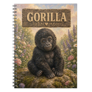 Caderno Espiral História do Gorila Bebê Fofo Livro de Animais de B