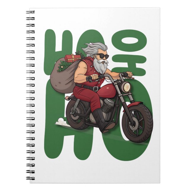Caderno Espiral Ho Ho Ho Santa Biker (Frente)