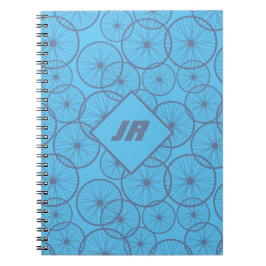 Caderno Espiral Hobbie Ciclista Rodas de Bike Monograma Azul