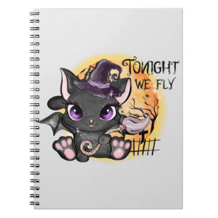 Caderno Espiral Hoje à noite voamos - Gato de Bruxa Negra