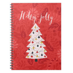 Caderno Espiral Holly Jolly Christmas Tree Illustration A Holly