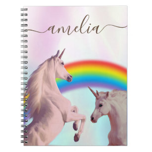 Caderno Espiral Hológrafo Cavalos Unicórn e Rainbow Bonito Girly