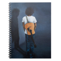 "Homem com Violão" notebook azul e preto