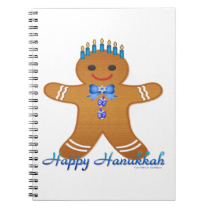 Caderno Espiral Homem de gengibre da Menorá de Hanukkah feliz