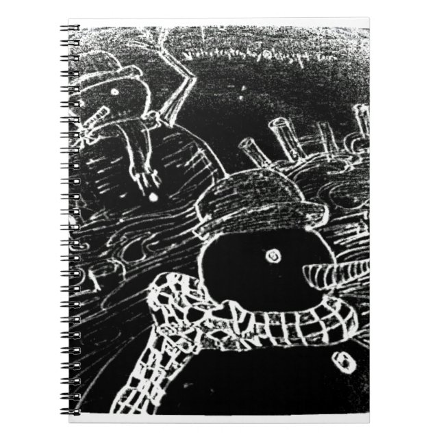Caderno Espiral Homem de neve e Yaie no Natal preto (Frente)
