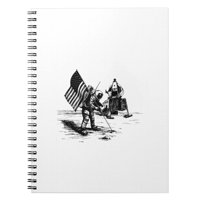 Caderno Espiral Homem-Espaço Plantando Bandeira Americana na Lua (Frente)
