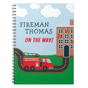 Caderno Espiral Homem-Fogo e caminhão de bombeiros de um menino b