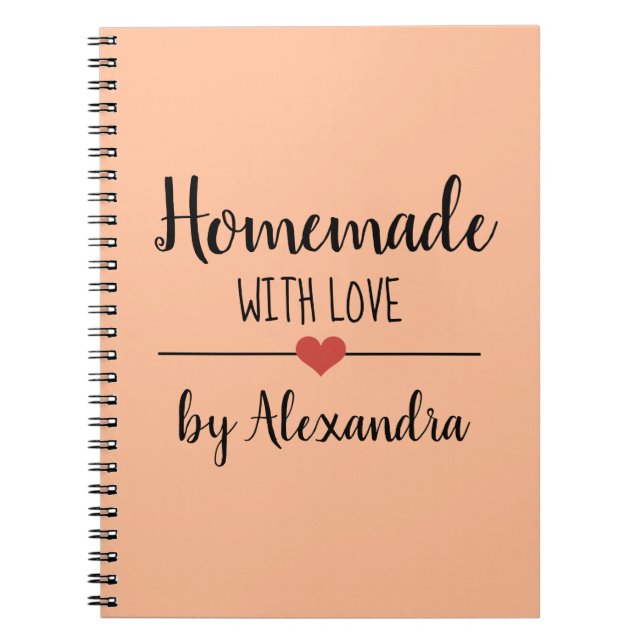 Caderno Espiral Homemade com amor cor de laranja preto Receita (Frente)
