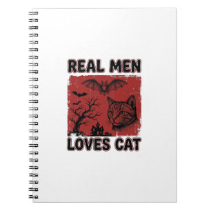 Caderno Espiral Homens de Verdade Amam Camiseta Vintage de Gato de