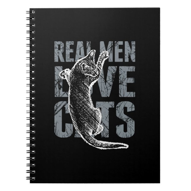 Caderno Espiral Homens Reais Adoram Gatos em Estilo Desolado (Frente)