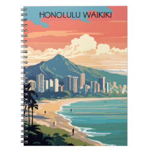 Caderno Espiral Honolulu Waikiki Beach Hawaii Panorama View Beach