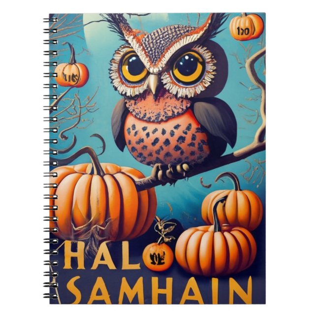 Caderno Espiral Hoots Owl e Pumpkin Halloween (Frente)