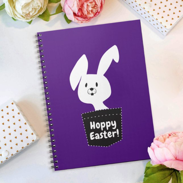 Caderno Espiral Hoppy Easter Wish With White Bunny On Purple  (Criador carregado)
