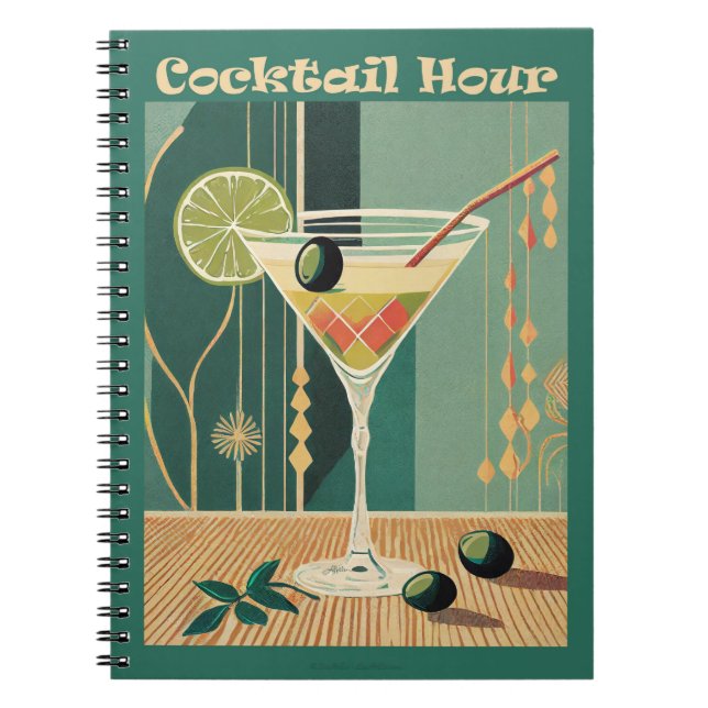 Caderno Espiral Hora do Coquetel Design Meio do Século (Frente)