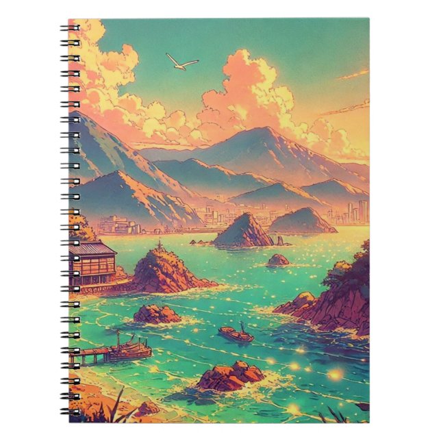 Caderno Espiral Hora Dourada à Beira-Mar (Frente)