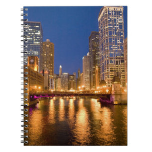 Caderno Espiral Horizonte de Chicago, Illinois, e Rio Chicago em