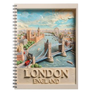 Caderno Espiral Horizonte de Londres Inglaterra Arte de Viagem Tex