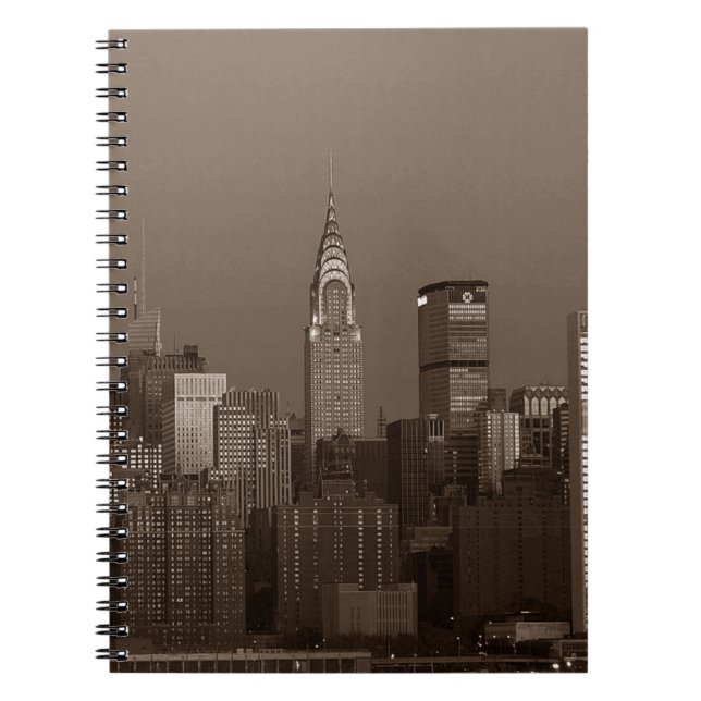 Caderno Espiral Horizonte de Nova York em Sepia (Frente)