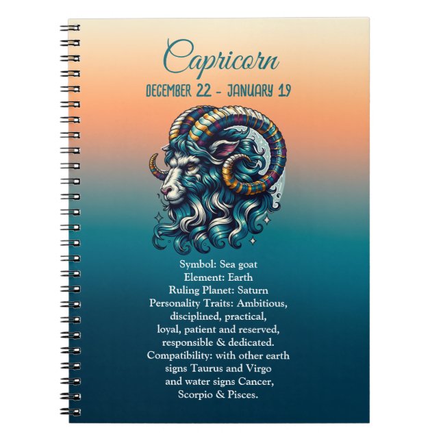 Caderno Espiral Horoscópio - Sinal Astrológico Capricórnio (Frente)