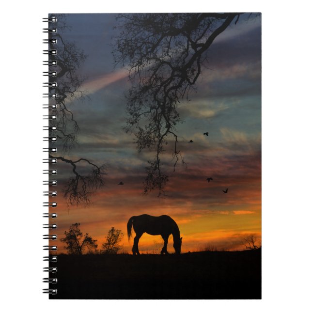 Caderno Espiral Horse and Nature Sunset Beautiful Notebook (Frente)