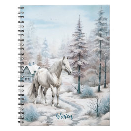 Caderno Espiral Horse cena de inverno neve no Natal
