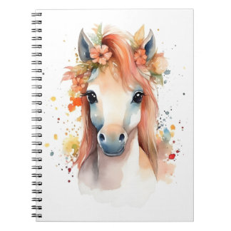 Caderno Espiral Horse de Gráfico de Illustração de Aquarela do Pão