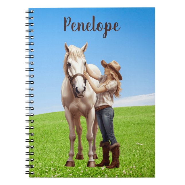 Caderno Espiral Horseback Rapariga de Cavalo Personalizado (Frente)