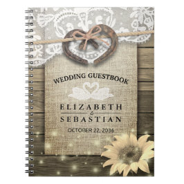 Caderno Espiral Horserradura Madeira de girassol Casamento de camp