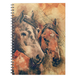 Caderno Espiral Horses Artistic Watercolor Painting Decorative