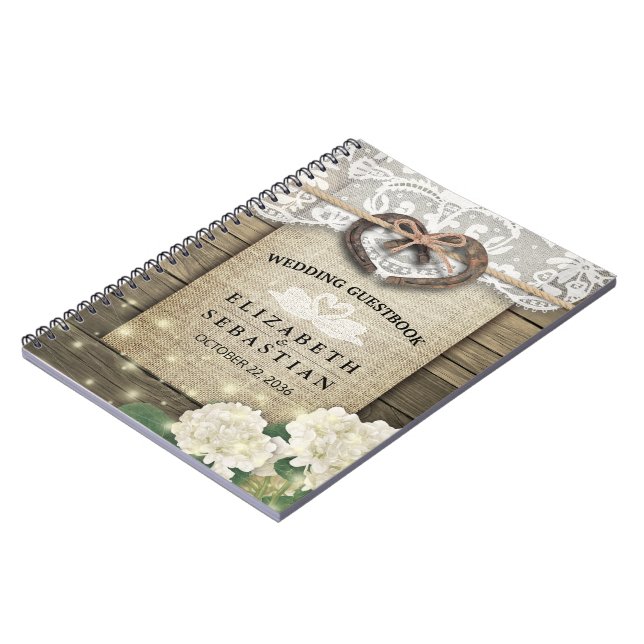 Caderno Espiral Horsfere Hydrangea Wood Country Casamento Guestboo (Left Side)