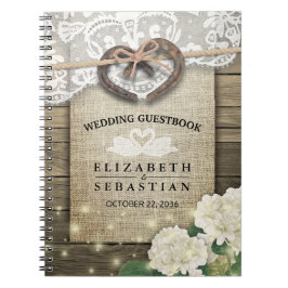 Caderno Espiral Horsfere Hydrangea Wood Country Casamento Guestboo