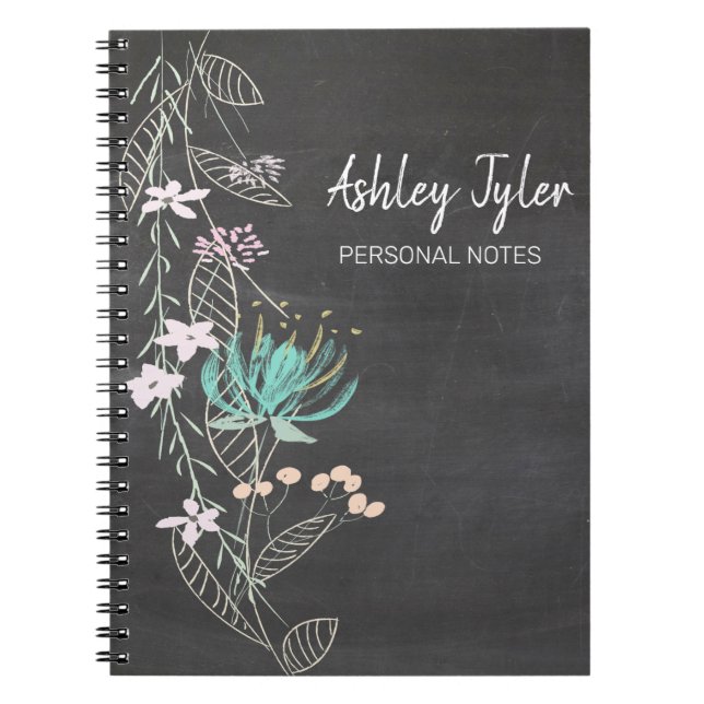 Caderno Espiral hortelã de chalkboard floral giro fofo personaliza (Frente)