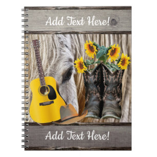 Caderno Espiral Horto Bota Girassóis Flores do Sol Guitarra Chapéu