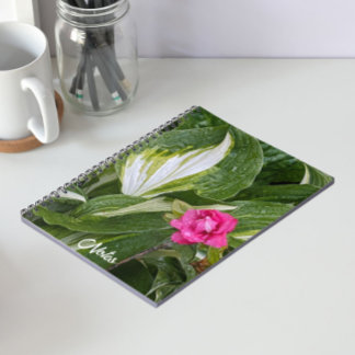 Caderno Espiral Hosta Plant e Pink Azalea Floral