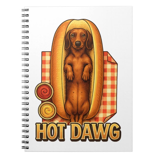 Caderno Espiral Hot Dawg Funny Dachshund Hot Dog Parody Cute Dog  (Frente)