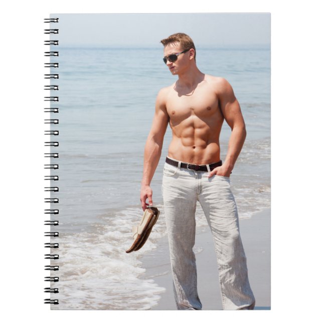 Caderno Espiral Hot Guy Bare Chest Muscular Abs Beach Shirtless (Frente)