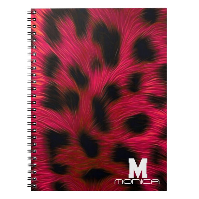 Caderno Espiral Hot Pink Leopard Print Faux  (Frente)