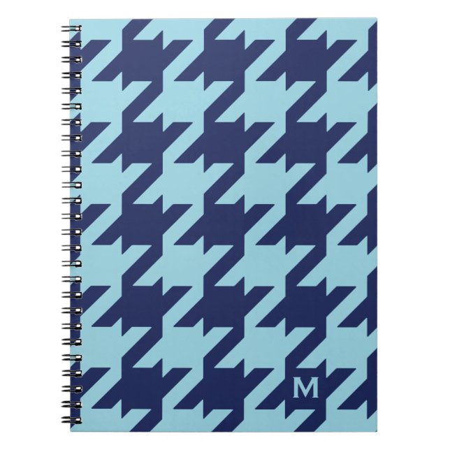 Caderno Espiral Houndstooth azul moderno corajoso com monograma (Frente)