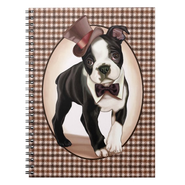 Caderno Espiral Houndstooth Boston Terrier (Frente)