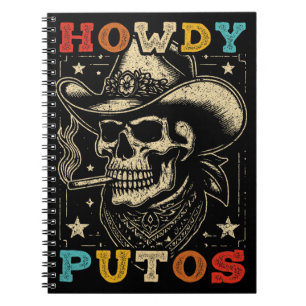 Caderno Espiral Howdy Putos Funny Skull Retro Vintage