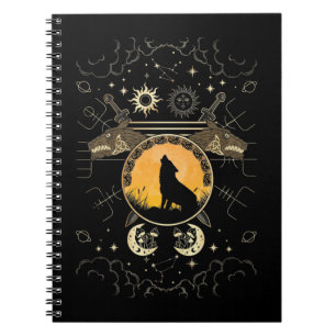 Caderno Espiral Howling Celtic Wolf Mythology Swords