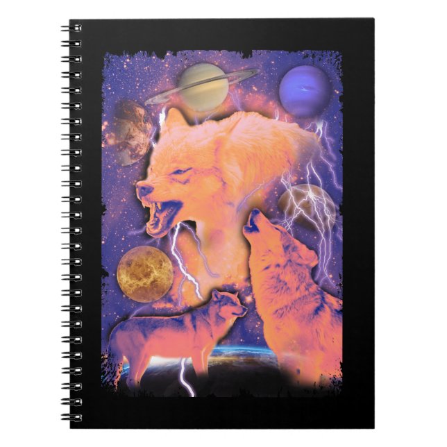 Caderno Espiral Howling Cosmic Wolves Moon Space Wolf (Frente)