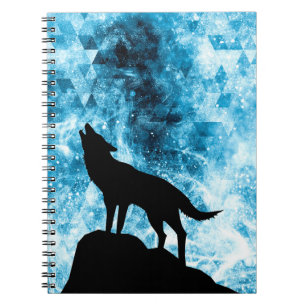 Caderno Espiral Howling Winter Wolf Snowy Blue SmoAbstrato