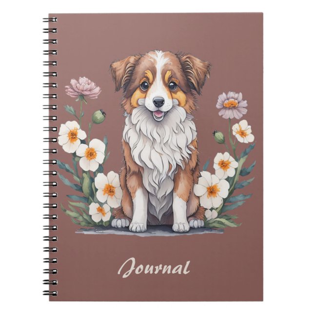 Caderno Espiral Hübscher Collie umringt von Blumen - (Frente)