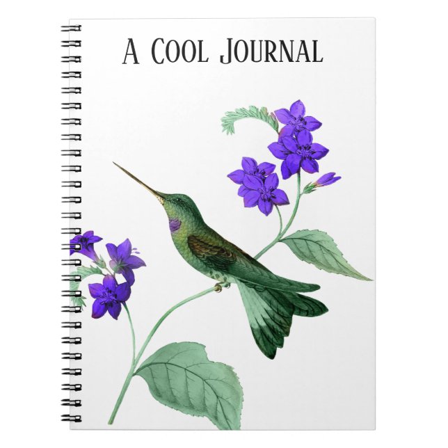 Caderno Espiral Hummingbird Verde Shimmery em Pedra Flor Roxa (Frente)