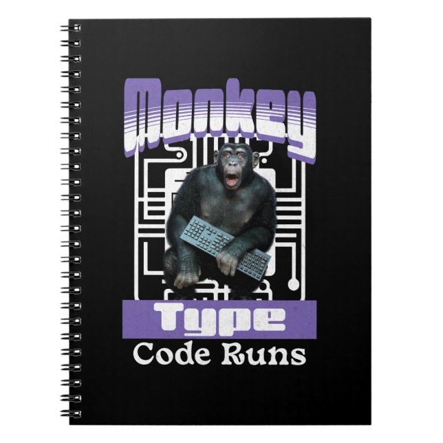 Caderno Espiral Humor de Programador Executando Código de Macaco (Frente)