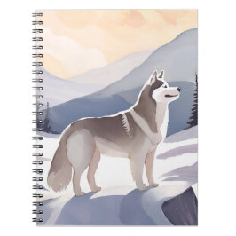 Caderno Espiral Husky do Alasca | Aquarela Montanha Cachorro