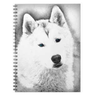 Caderno Espiral Husky Siberiano Branco com Olhos Azuis - Desenho d